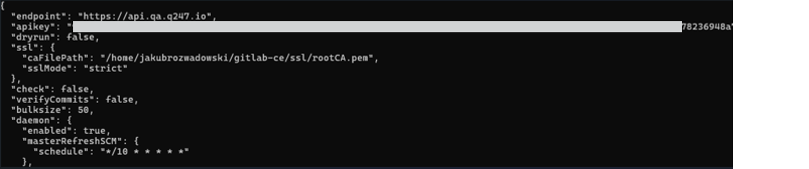 Fragment of config.cfg with the ssl section in the main JSON object
