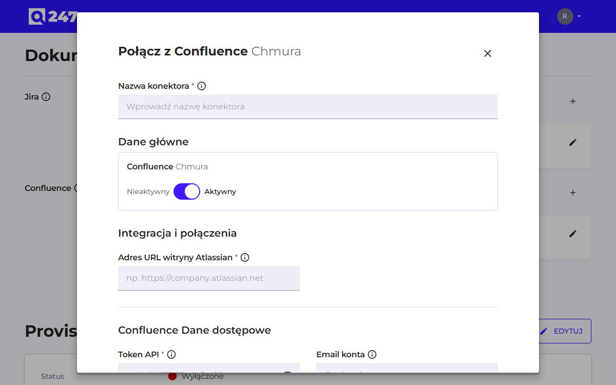 Confluence Cloud connector form