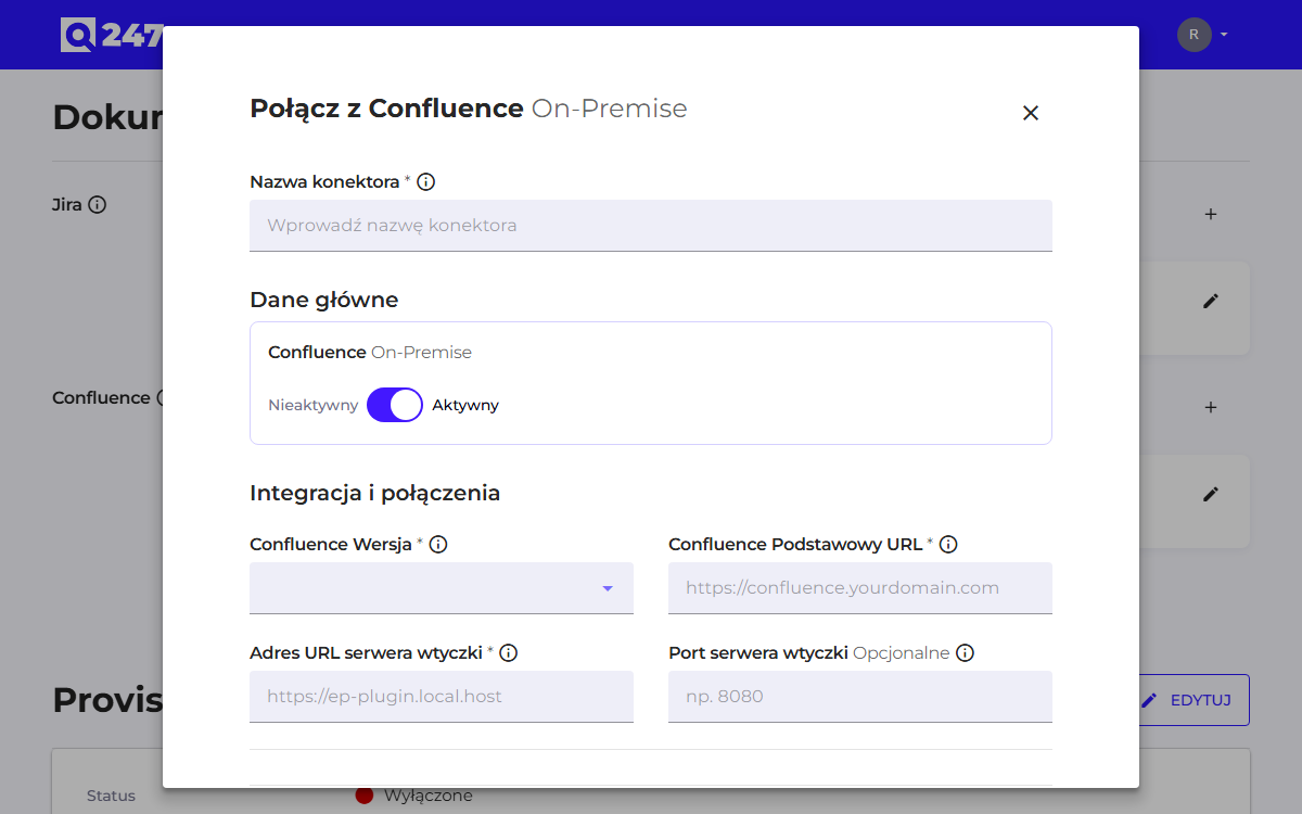 Confluence On-Premise connector form