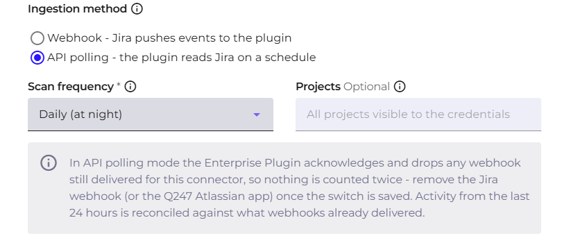 Jira connector form in API polling mode