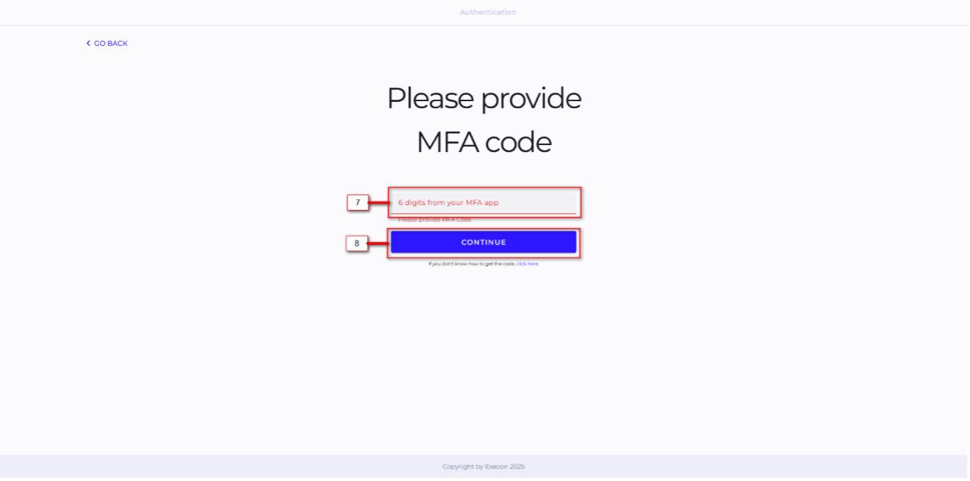 MFA screen