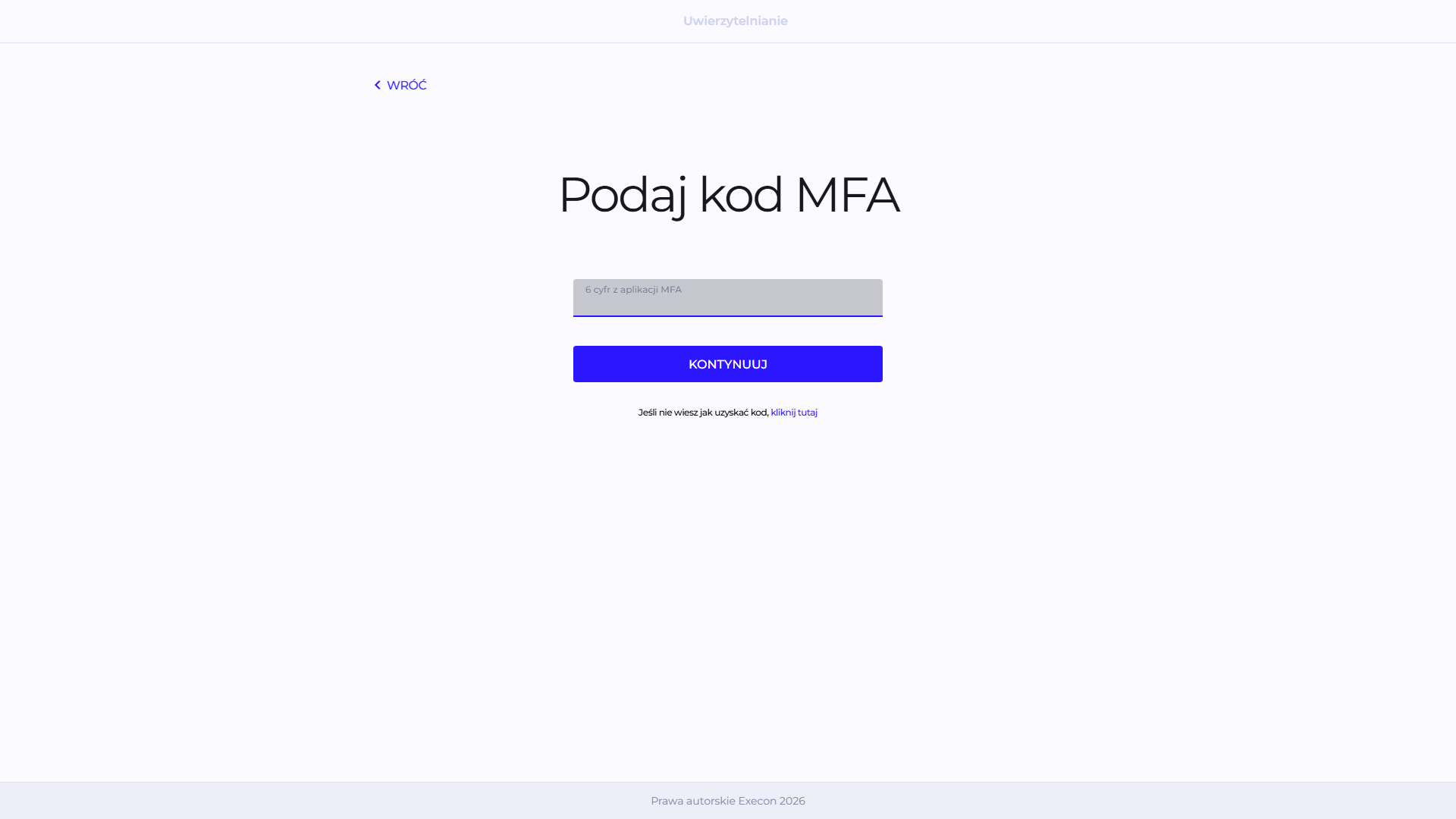 MFA code entry screen