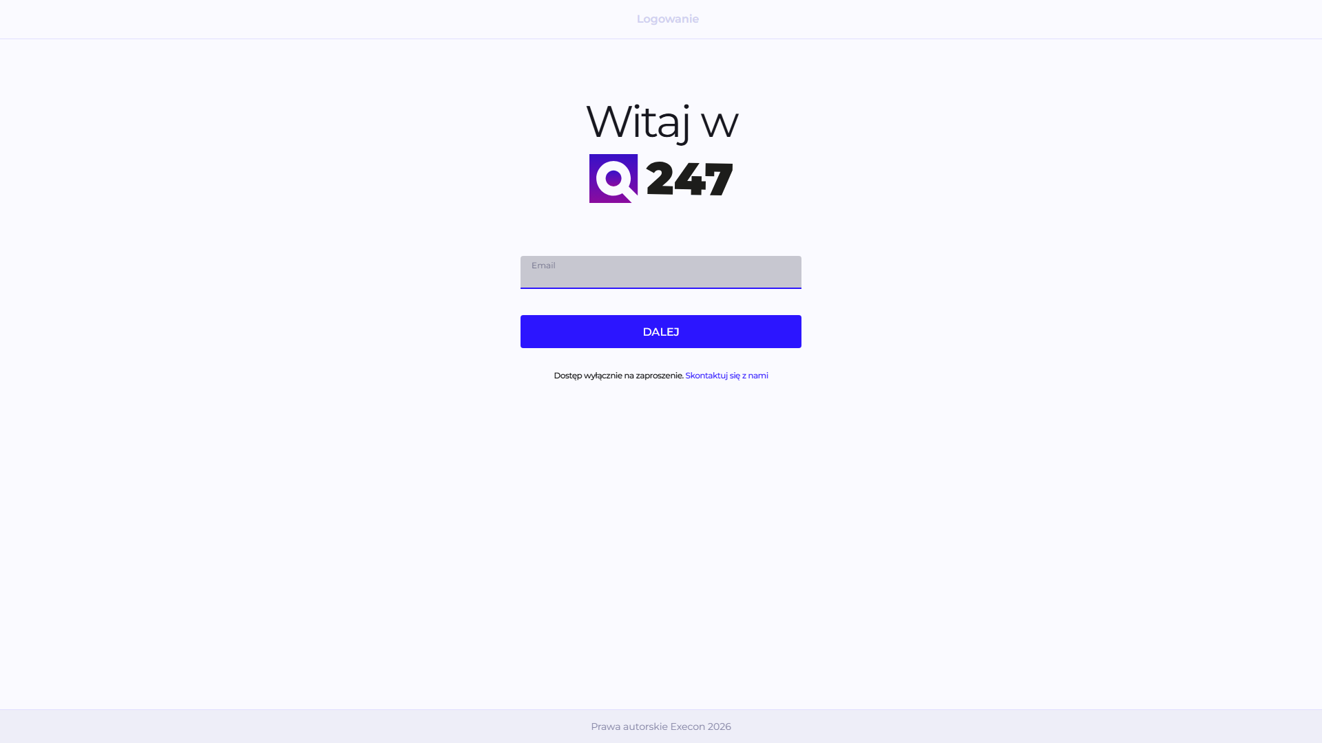 Login welcome screen with an e-mail field