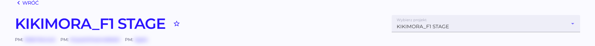 Project page header: project name, star, project managers and project selector
