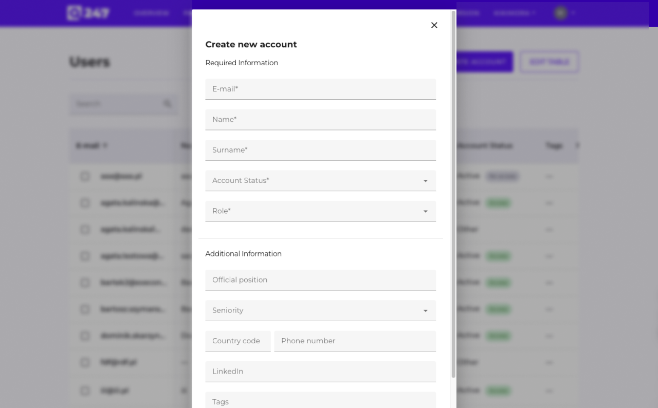 Create Account Screen