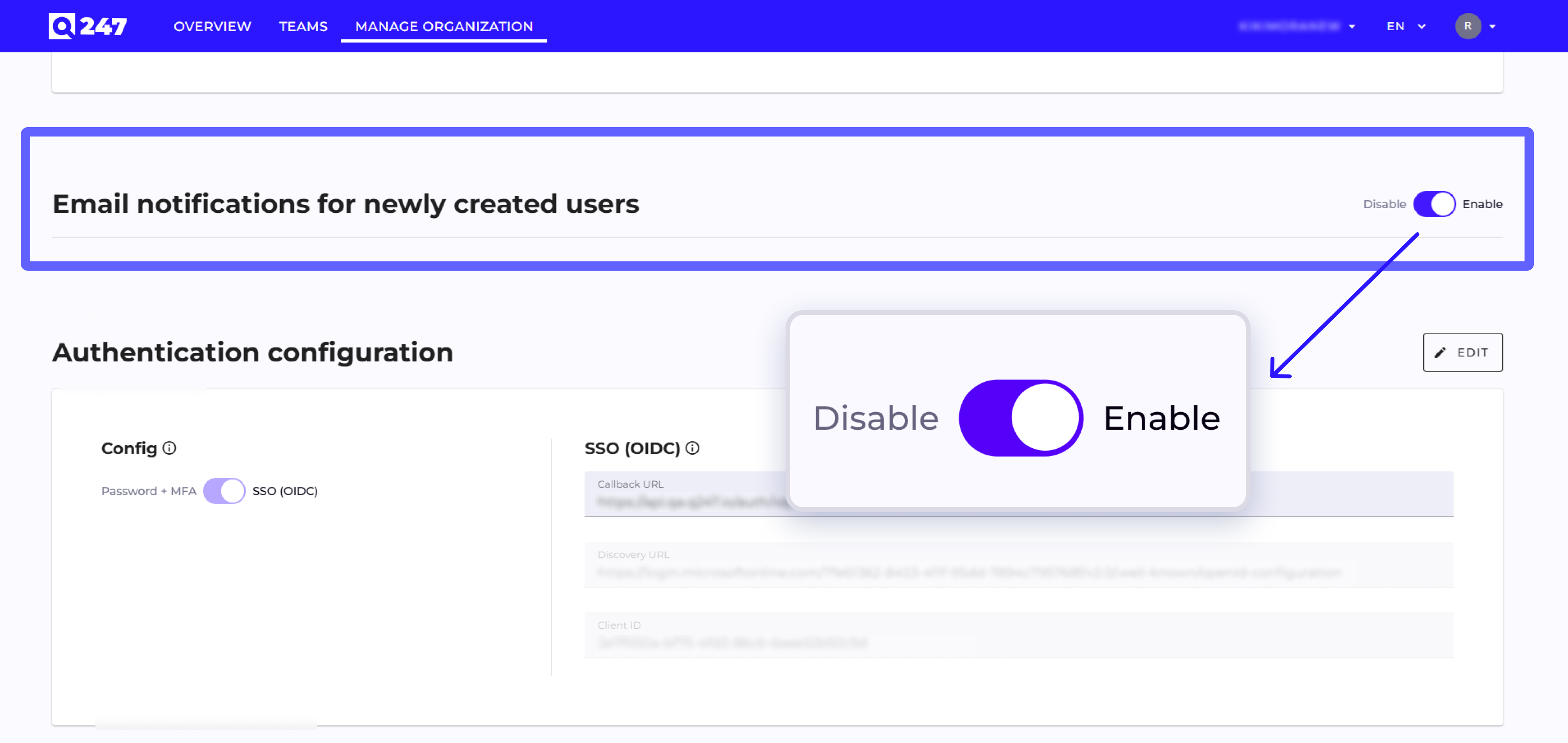 New section in the Settings tab with the Email notifications toggle
