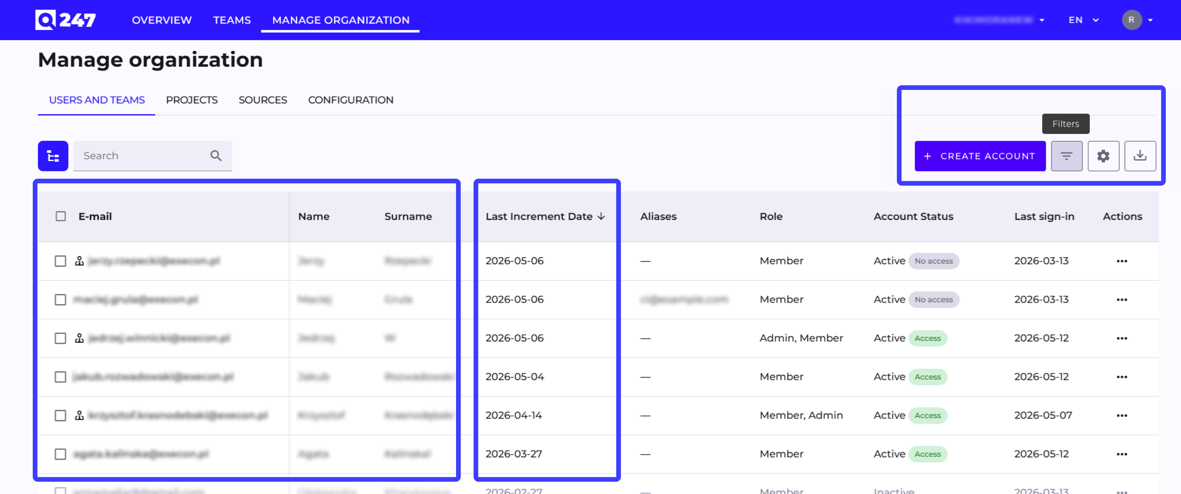Last Increment Date column in the Users view