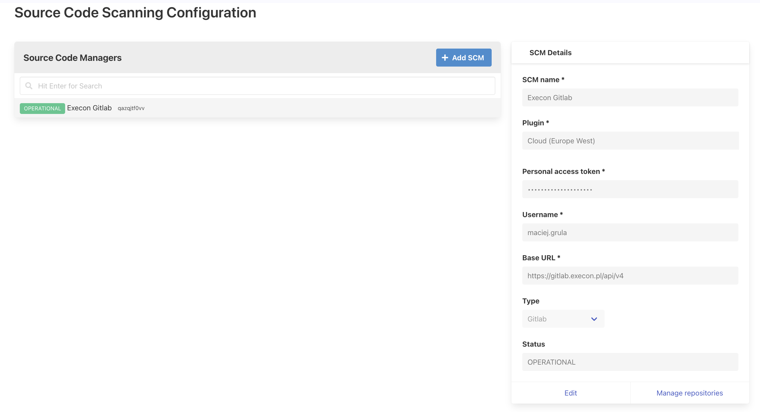 Souce Code Scanning Configuration