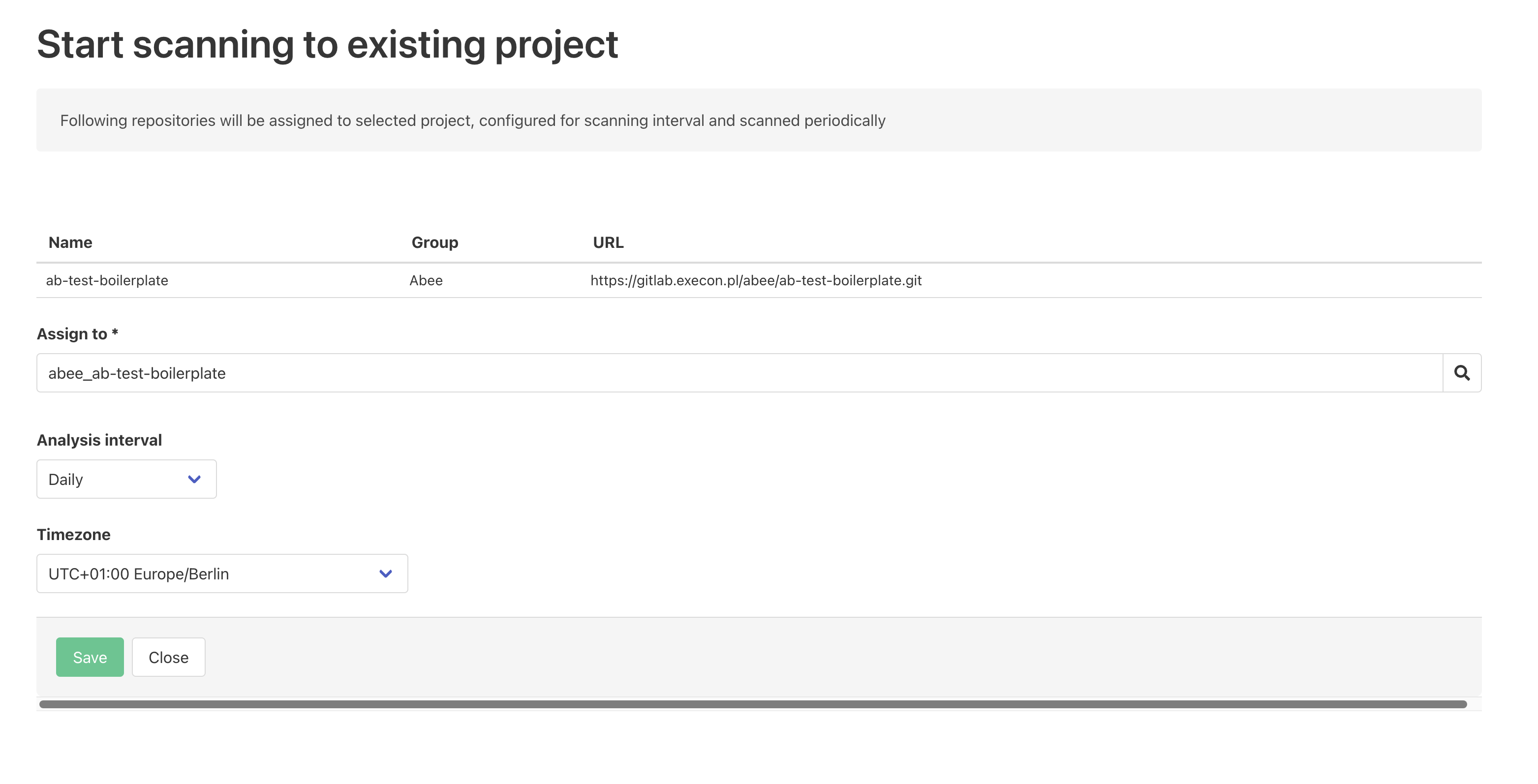 Start scanning existing project