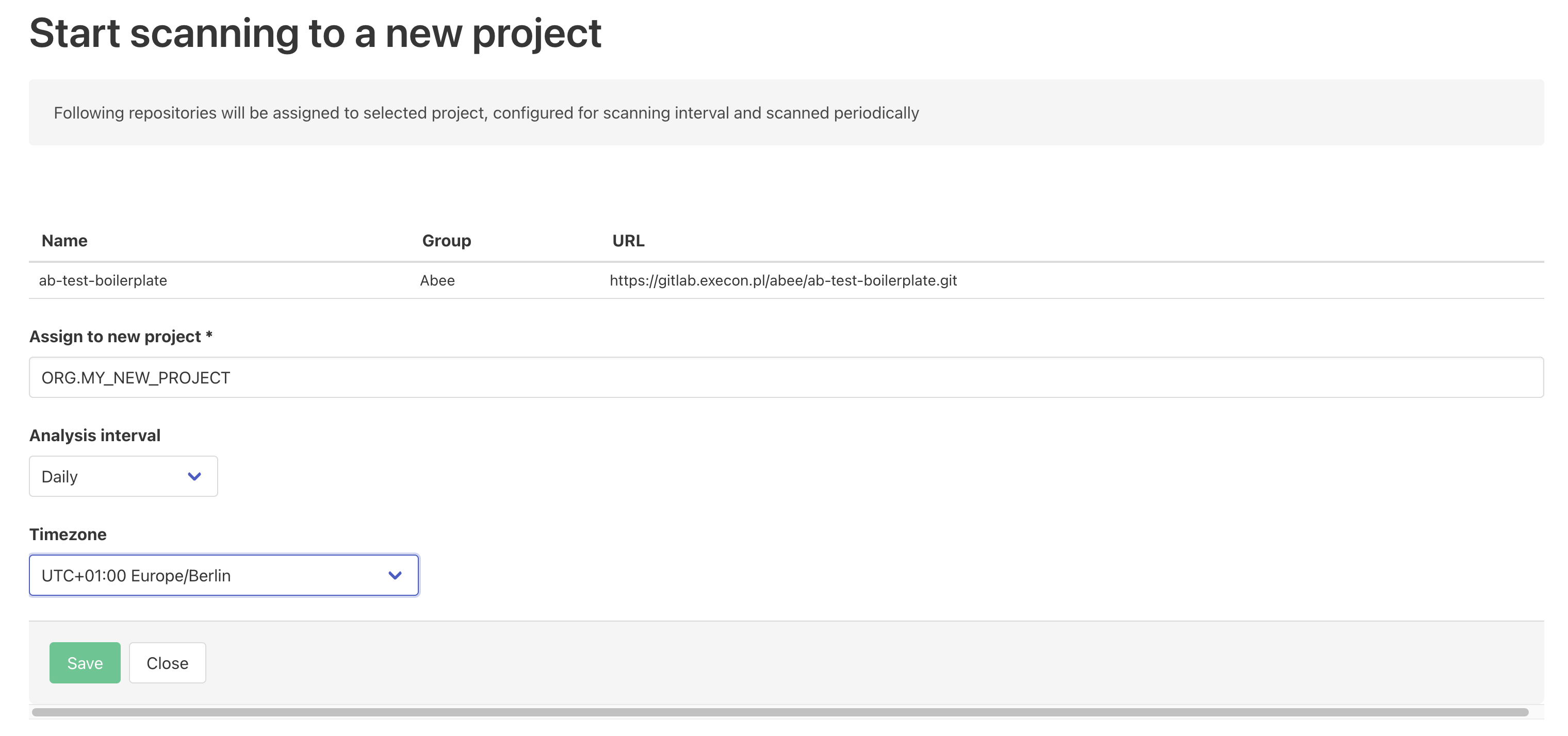 Start scanning new project