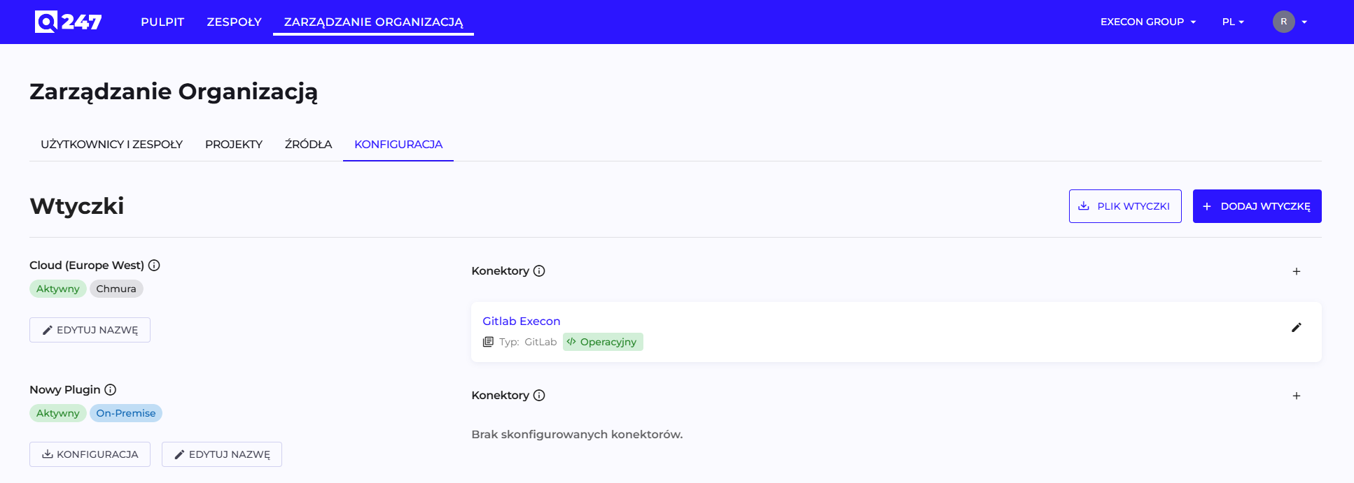 Plugins section with the list of deployments and their connectors