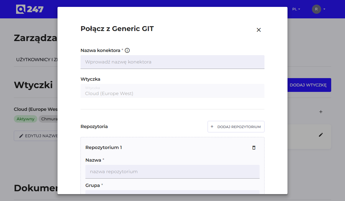 Formularz konektora Generic GIT